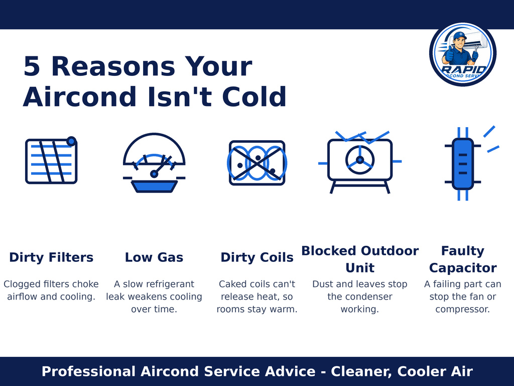 Seven common reasons an aircond is not cooling, with DIY versus technician fixes