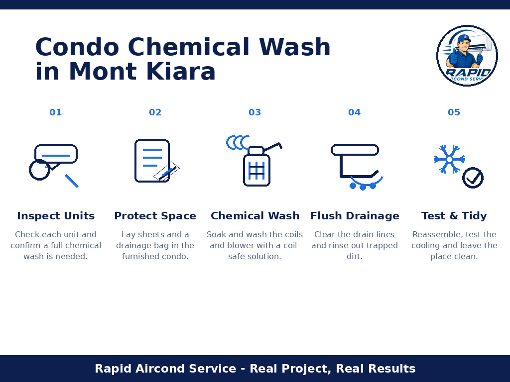 The five-step aircond chemical wash process for a Mont Kiara condo