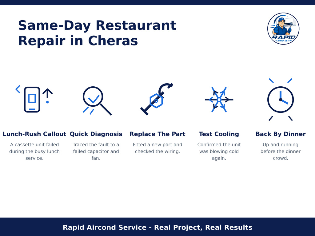 The same-day repair process for a Cheras restaurant aircond