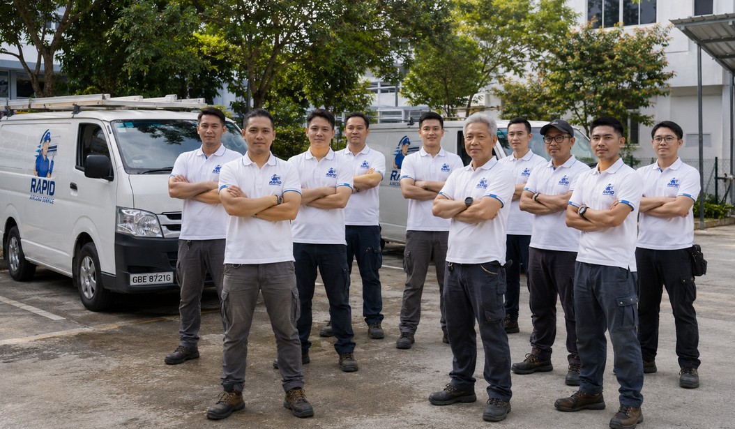 The Rapid Aircond Service technician team in Malaysia